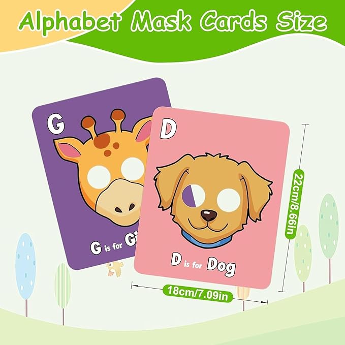 2025 New Alphabet ABC Flash Cards with Animal Masks, 26 Pcs Animal mask Alphabet Cards, Interactive Education Games, Learn Letters, English Phrases-CubbioJoy
