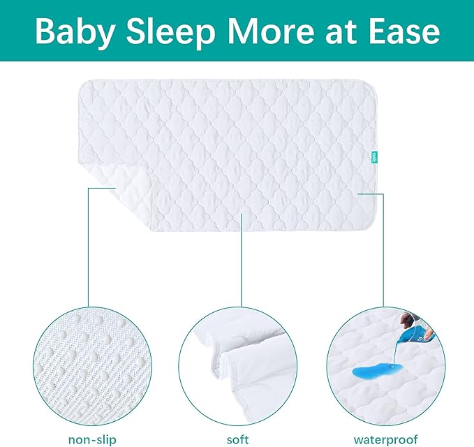 Crib Mattress Protector Pad Cover Quilted Waterproof Incontinence Bed Pads Wetting Protection Pad 52" x 28" Reusable & Non-Slip Potty Training Pads for Toddlers (Quilted Improved Thickness)-CubbioJoy