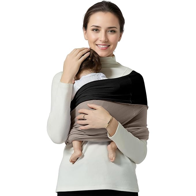 Baby Wrap Carrier, Lightweight Baby Wearing Wraps for Newborn and Infant, Soft Swaddle Holder Carrier, Cozy Baby Sling 7-35 lbs Black+Brown-CubbioJoy