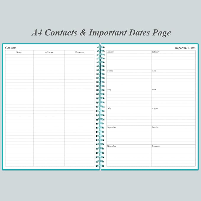 Daily Planner Undated - A4 To Do List Notebook Hourly Schedules, Spiral Appointment Planner for Women and Men,PVC Hardcover, Inner Pocket, Elastic Closure, 8.5" x 11", Teal-CubbioJoy