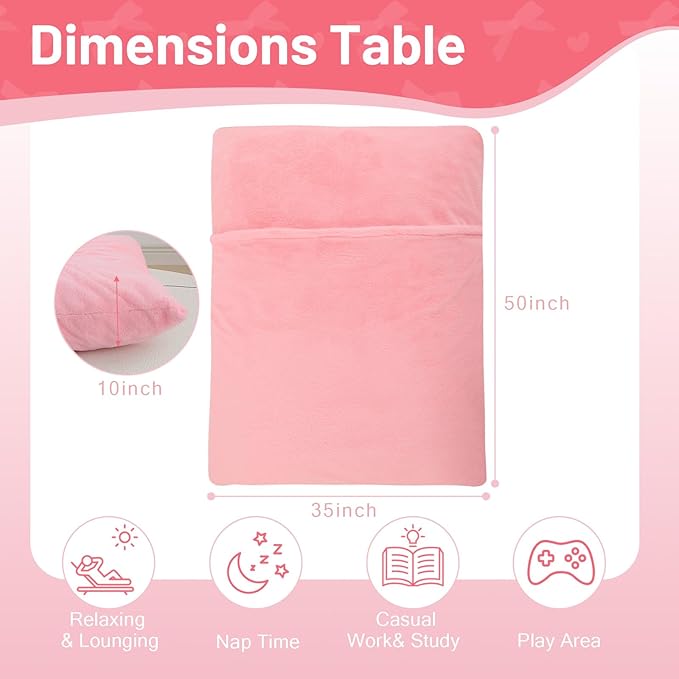 COMAX 3-in-1 Bean Bag Chair for Kids, Toddler Beanbag Bed, Convertible Child Floor Lounger, Floor Mattress with Filler for Girl Boy Sleeping Reading, Pink-CubbioJoy