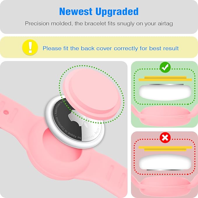 2 Pack AirTag Bracelet for Kids, Waterproof Air tag Holder for Kids with Soft Silicone Full Coverage Anti-Lost Hidden Airtag Wristband Accessories for Child-CubbioJoy