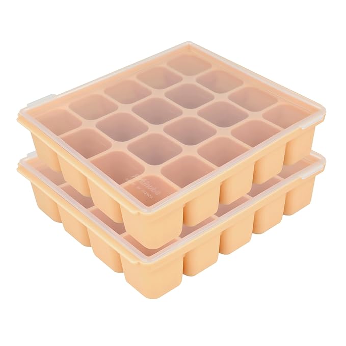 Baby Food Storage Silicone Cubes with Clip-On Lid Freezer Tray Baby Food Soups Purees Ice Safe Design Made in Korea(20cubes 0.8oz, Sand Beige Set of 2)-CubbioJoy