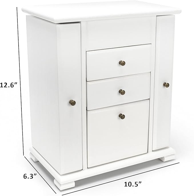 Jewelry Box for Women, Rustic Wooden Jewelry Boxes & Organizers with Mirror, 4 Layer Jewelry Organizer Box Display for Rings Earrings Necklaces Bracelets (Weathered White)-CubbioJoy