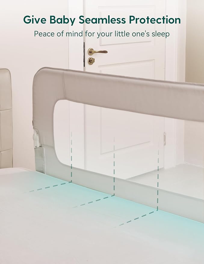 BABELIO Bed Rail for Toddlers, 59" Wide Swing Down & Adjustable Height Toddler Bed Rails for Kids/Elderly/Adults, Baby Side Railing for Twin/Full/Queen/King Size-CubbioJoy