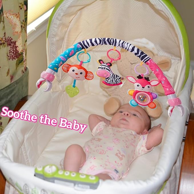 Crib Mobile for Girls, Baby Arch Mobile for Bassinet with Universal Clamps, Versatile Toy Bar for Bouncer Arch Toy 0-3 Months, Babies Gril Mobile Toys 0-6 Months Car Seat Stroller Toys-CubbioJoy