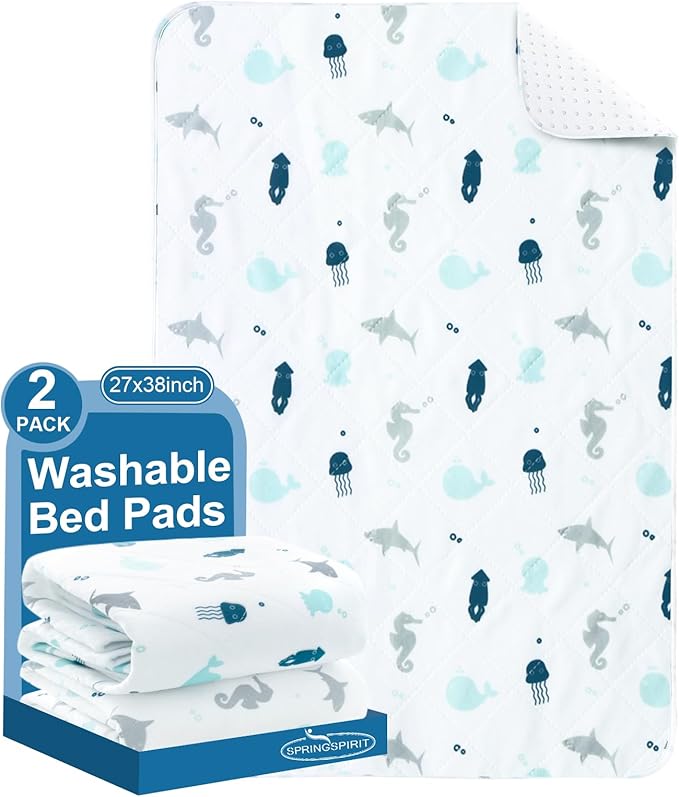 Incontinence Bed Pads 2 Pack, Bed Pads Washable Waterproof, Pee Pads for Kids, Adults, Elderly, and Pets, Bed Wetting Pads for Twin and Toddler Beds, Reusable Puppy Pads, Non Slip and Easy to Change-CubbioJoy