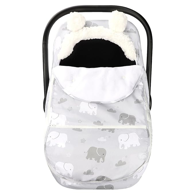 Carseat Cover Boys, Winter Cozy & Warm Cover, Elephant Baby Car Seat Cover, Infant Car Seat Canopy, Ultra-Soft Breathable Protect Baby from Cold Wind, Zipped Removable Design-CubbioJoy
