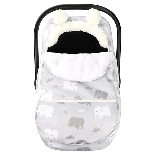 Carseat Cover Boys, Winter Cozy & Warm Cover, Elephant Baby Car Seat Cover, Infant Car Seat Canopy, Ultra-Soft Breathable Protect Baby from Cold Wind, Zipped Removable Design-CubbioJoy