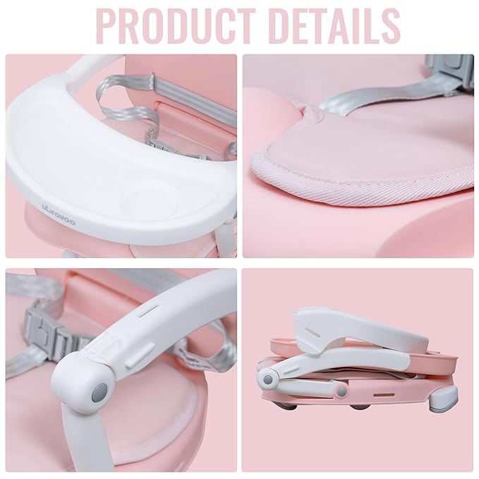 Baby Booster Seat for Dining Table with Removable Tray & Cushion, 3in1 Portable Toddler Booster Seat, 4 Height Adjustable Travel High Chair for Babies and Toddlers-CubbioJoy