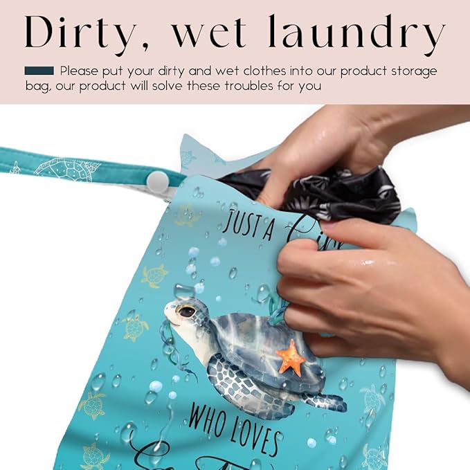 Waterproof Wet Bag for Swimsuit, Travel Beach Wet Dry Bag, Hidden Zipper Reusable Baby turtle Wet Bags, for Travel Beach Wet Swimsuits Toiletries Diapers Dirty Gym Clothes Laundry Bag-CubbioJoy