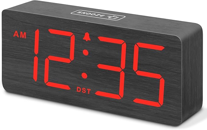 DreamSky Wooden Digital Alarm Clock for Bedroom - Desk Clocks for Living Room with Large Numbers, Loud Alarm for Heavy Sleepers with Volume Control, Dimmer, DST, Office Wood Decor (Adapter Powered)-CubbioJoy