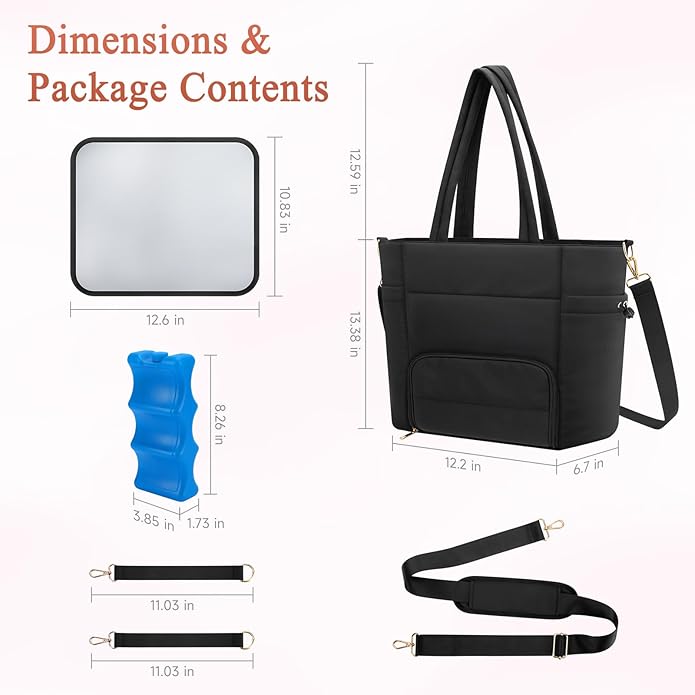 Diaper Bag Tote for Working Mom, Breastmilk Cooler Bag with Insulated Compartment, Breast Pump Tote Bag with Ice Pack for Cooler & 15‘’ Laptop Sleeve, Baby Bottle Cooler bag for Nursing, Work, Travel-CubbioJoy