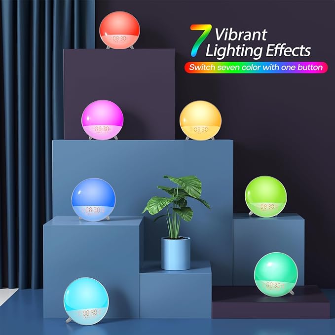 Dekala Smart Sunrise Alarm Clock for Kids, Wake Up Light for Bedrooms, Teens Heavy Sleepers,Sleep Aid with FM Radio, Sunrise/Sunset Simulation, 4 Alarm Clock, 7 Natural Sounds, APP Remote Control-CubbioJoy