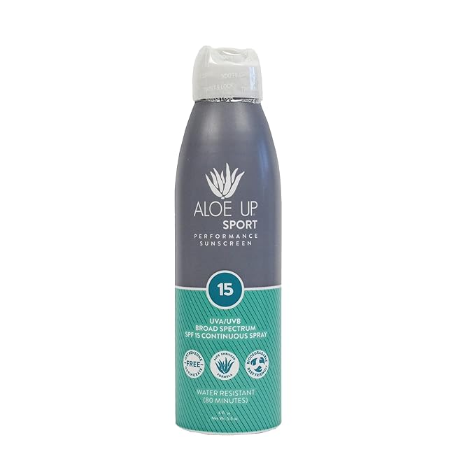 Aloe Up Sport Continuous Spray Sunscreen SPF 15 - Broad Spectrum UVA/UVB Sunscreen Protector for Face and Body - With Aloe Vera Gel - Fast Absorbing Sheer Formula - Reef Safe - Fragrance-Free - 6 Oz-CubbioJoy