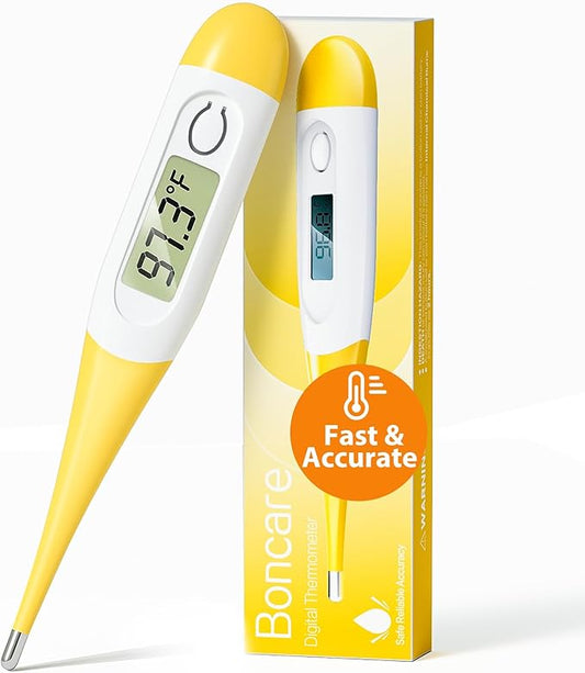 Boncare 10 Seconds Digital Thermometer for Adults and Kids - Accurate & Safe Rectal Thermometer for Baby with Fever Alarm, Oral Thermometer (Yellow)-CubbioJoy