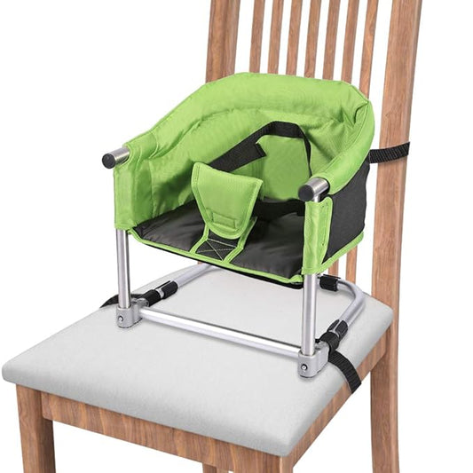 Booster Seat for Dining Table: Portable Toddler Booster Chair with Safety Buckle and Height Adjustable, Foldable Baby Feeding Chair, Kids High Chair Booster Seat for Kitchen Home Travel - Green-CubbioJoy