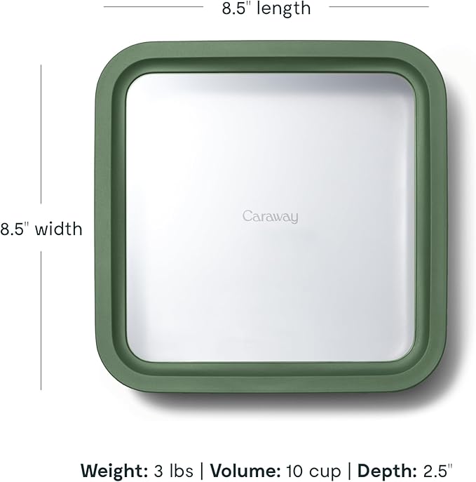 Caraway Glass Food Storage, 10 Cup Glass Container,Ceramic Coated Food Container,Easy to Store, Non Toxic, Non Stick Lunch Box Container with Glass Lids. Dishwasher, Oven,Square Shape,Sage-CubbioJoy