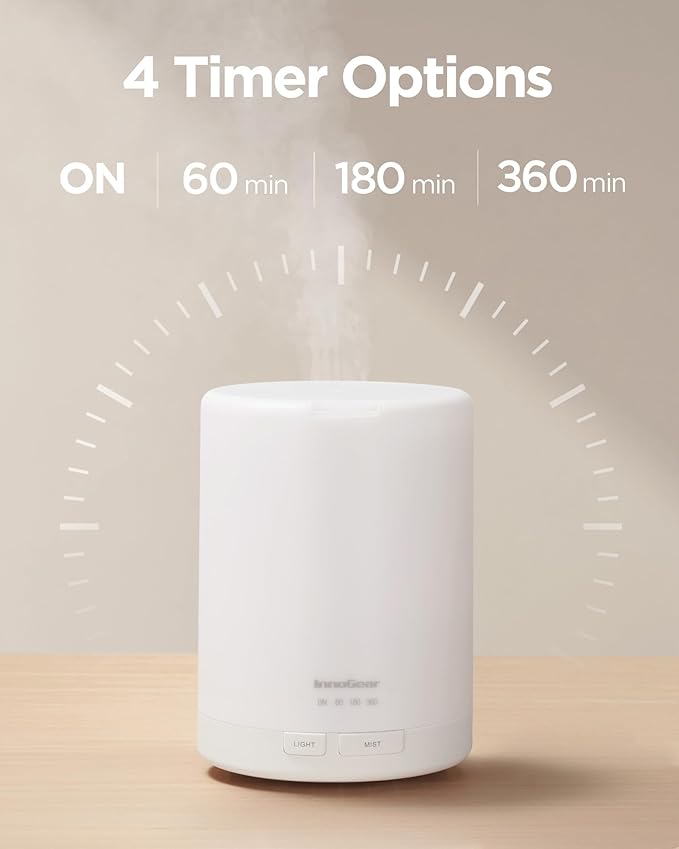 InnoGear 300ML Essential Oil Diffuser, Premium 5-in-1 Ultrasonic Aromatherapy Diffusers Scent Humidifier Aroma Diffuser Vaporizer Auto-Off Timer for Room Office Home, Basic White, Medium-CubbioJoy