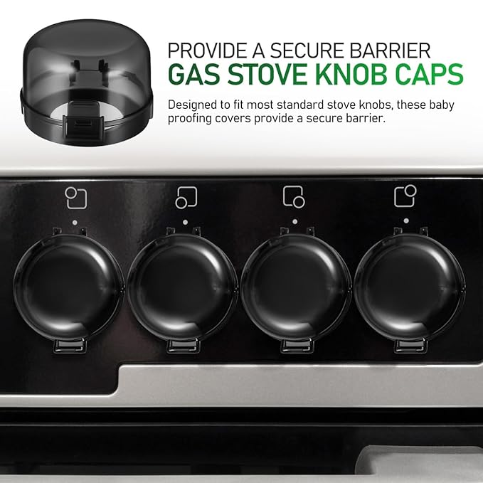 5pcs Stove Knob Cover: 3.5in Child Proofing Cover Knob Easy Install for Kitchen Stove Locks Door Child Proof Clear Plastic Black-CubbioJoy
