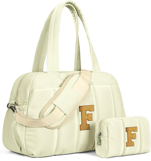 Duffle Bag for Travel Women, Travel Bags，Bridesmaid Gifts-Initial Overnight Bag with Wet Pocket，Lightweight Weekender Bags Personalized Gym Tote with Makeup Pouch-CubbioJoy