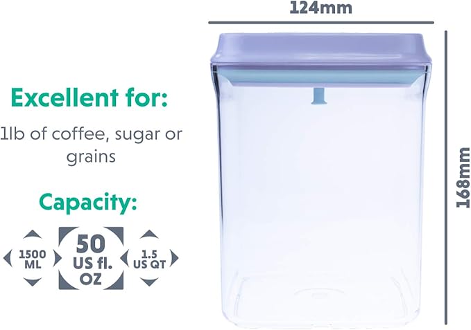 BopTop (1pc - 1500ml) Airtight Food Storage Container – Mechanical Silicone Seal Canister - BPA-Free - 1.5Qt-CubbioJoy