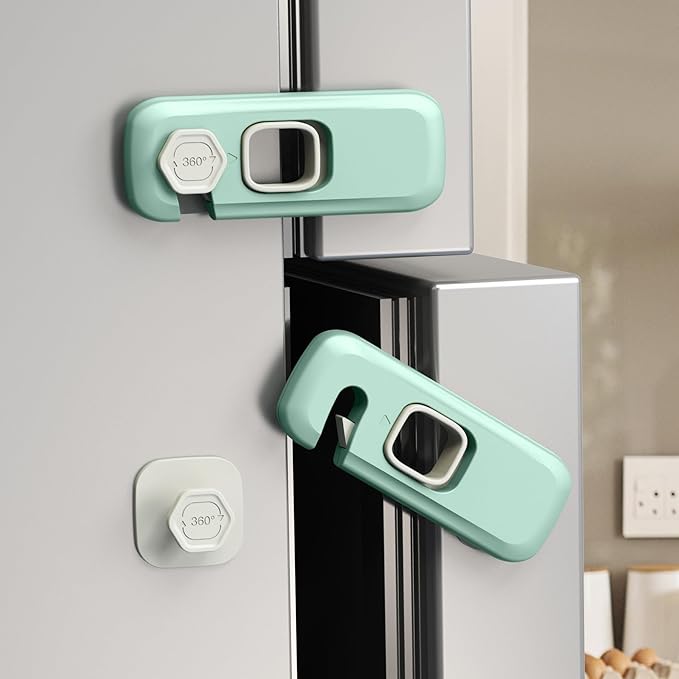 5 Pack Child Proof Refrigerator Lock, QYESWHSR Fridge Locks for Kids with Sticky Adhesive Pads, Child Safety Locks for Doors, RV Refrigerator, Oven Lock Child Safety Baby Cabinet Locks - Green Updated-CubbioJoy