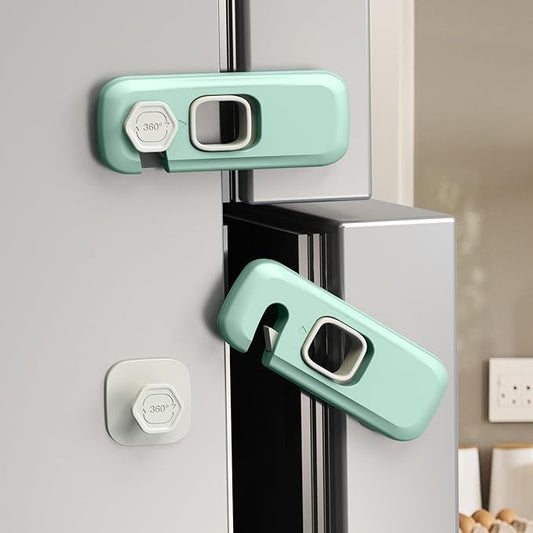 5 Pack Child Proof Refrigerator Lock, QYESWHSR Fridge Locks for Kids with Sticky Adhesive Pads, Child Safety Locks for Doors, RV Refrigerator, Oven Lock Child Safety Baby Cabinet Locks - Green Updated-CubbioJoy