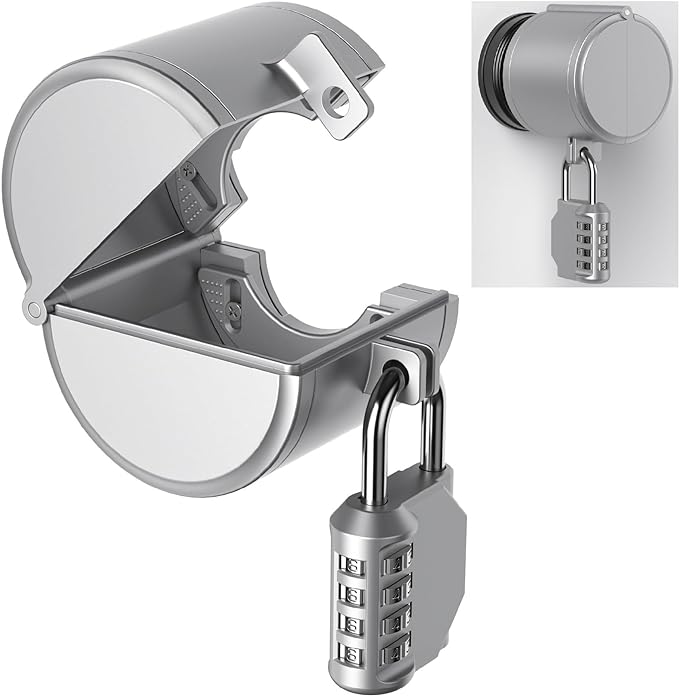 AST Door Knob Lockout Device with Passcode Padlock, Childproof Door Knob Cover, Lock Out to Smart Doorknob. Safety Cover for Faucet, Valve, Spigot. Prevent Access to Keyhole, Matte Silver-CubbioJoy