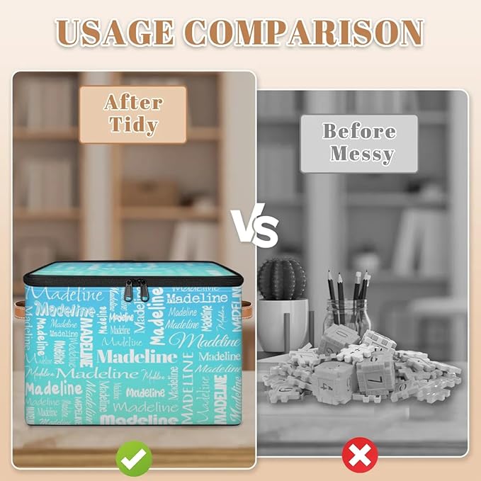 Custom Storage Basket with Name, Personalized Storage Bins with Zipper Lid, Foldable Fabric Storage Box Large capacity with Handle Blue Green Gradient-CubbioJoy