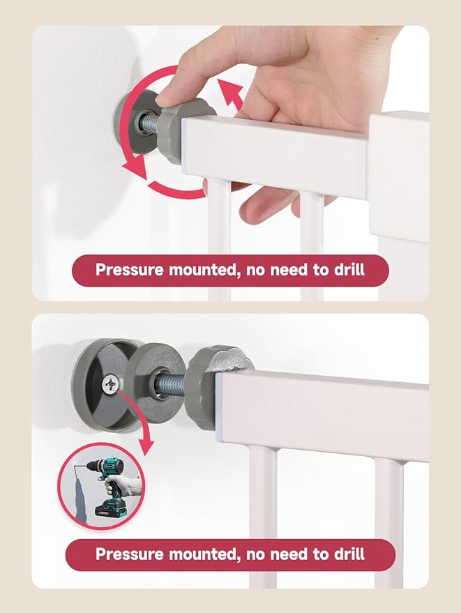 29.5-40.5" Baby Gate for Stairs, Dog Gate for Doorways, Walk Thru Auto Close Metal Baby Safety Gate for The House, Stairs and Doorways, Child Gate Pressure Mounted, Pet Gate for Dog Indoor - White-CubbioJoy