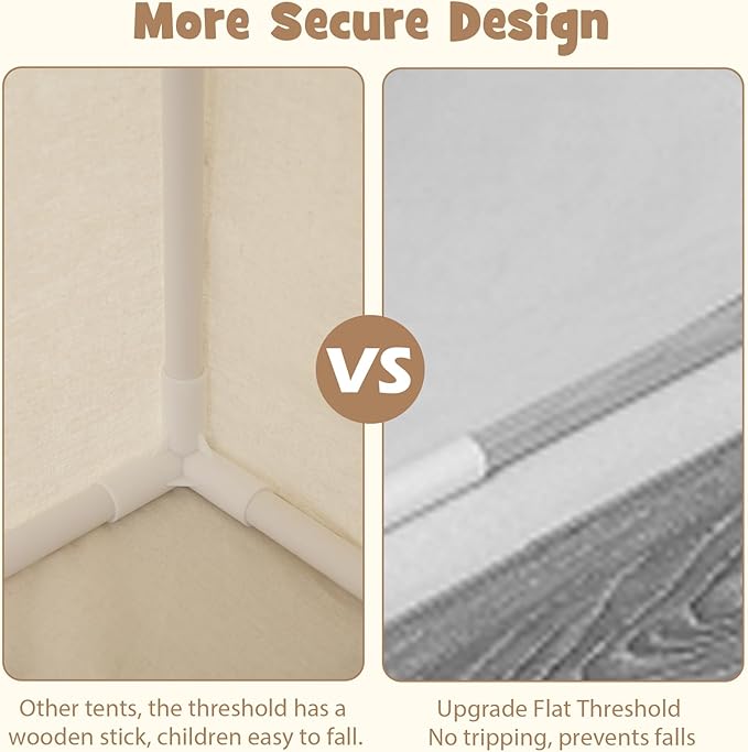 INFANS Kids Play Tent with Washable Mat Star Light Windows, Anti-Trip Large Playhouse Toys for Children Boys Girls, Indoor Outdoor Princess Tents Castle for Toddlers (Black- Wide Door)-CubbioJoy