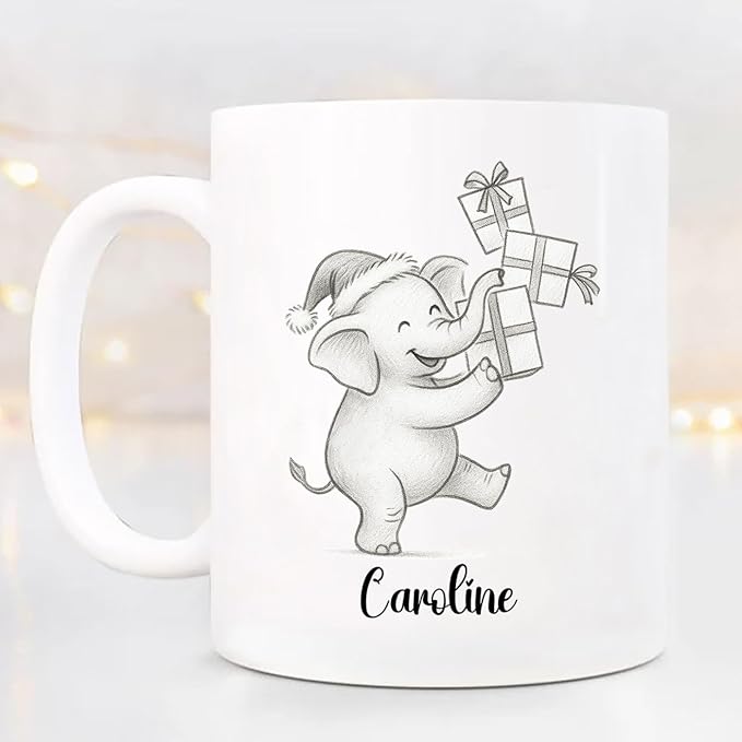 Cute Elephant Coffee Cup With Name, Personalized Elephant Lover Coffee Mug Gift For Men Women Kids Children, Awesome Animal White Ceramic Teacup 11 Oz 15 Oz, Custom Name Elephants Accent Coffee Mug-CubbioJoy