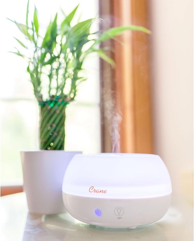 Crane Portable Ultrasonic Travel Humidifier and Diffuser, 0.2 Gallon Cool Mist, Optional Essential Oil Diffuser, No Filter Needed, White-CubbioJoy