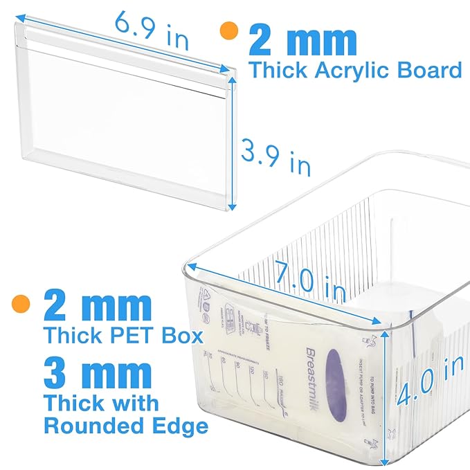 Breastmilk Storage Container with 4 Freezer Flattener Kit to Flatten Standing Breast Milk Bags in Organizer Bins Save Refrigerator Space |Horizontal Storage-CubbioJoy