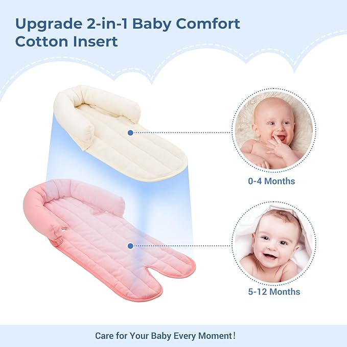 COOLBEBE Upgraded 2-in-1 Babybody Supports for Newborn Infant - Extra Soft Breathable Car Seat Insert Cushion Pad, Perfect for Carseat, Stroller, Swing, Bouncer, Pink-CubbioJoy