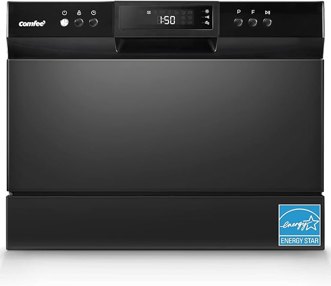 COMFEE’ Countertop Dishwasher, Energy Star Portable Dishwasher, 6 Place Settings & 8 Washing Programs, Speed, Baby-Care, ECO& Glass, Dish Washer for Dorm, RV& Apartment, Black-CubbioJoy