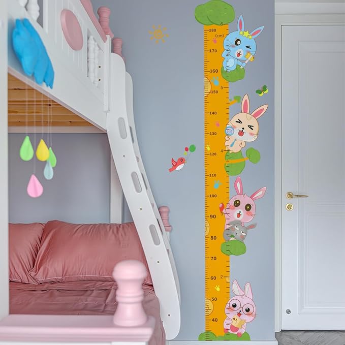 Cute Rabbits Self-adheve Vinyl Nursery Wall Decal Baby Growth Chart Sticker for Bedroom Play Room-CubbioJoy