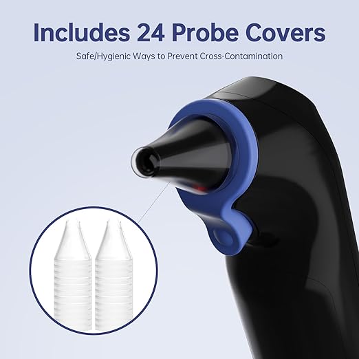 Ear Thermometer, Highly Accurate Ear Thermometer for Kids, Adults and Babies, 30 Memory Recall, 1s Result and 3-Color Fever Alert, with 24 Disposable Probe Covers, Blue-CubbioJoy