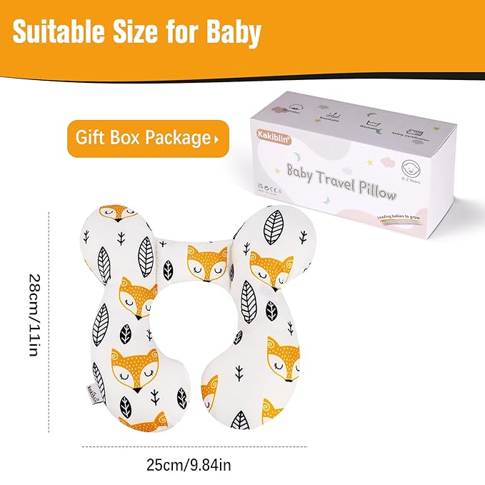 KAKIBLIN Baby Neck Pillow, Upgraded Baby Support Pillow for Head and Neck, Babies Head Pillow for Car Seat,Pushchair,Travel(Yellow Fox)-CubbioJoy