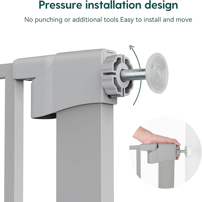 Babelio Auto Close Baby Gate with Small Cat Door, 29-43" Metal Cat Gate for Doorway, Stairs, House, Easy Walk Thru Dog Gate with pet Door, Includes 4 Wall Cups and 3 Extension Pieces, Gray-CubbioJoy