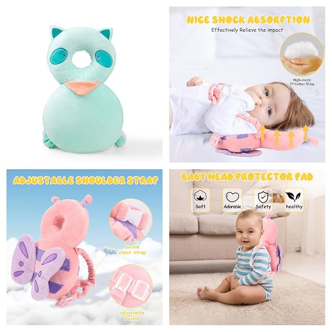 Baby Head Protection Backpack - Soft & Comfortable, Cute Cartoon Design (Q77-Raccoon)-CubbioJoy