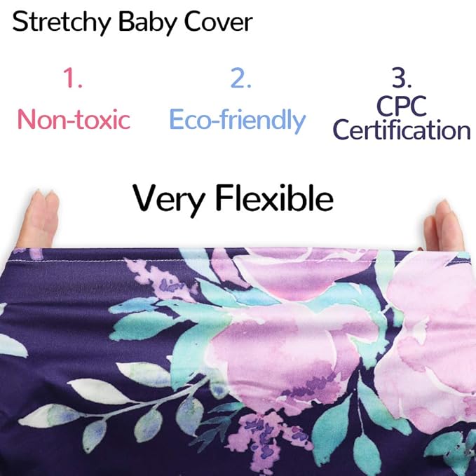 Carseat Cover Girls, Multiuse - Nursing Breastfeeding Covers, Purple Flower Theme, Car seat Canopy, Stretchy Soft Breathable-CubbioJoy