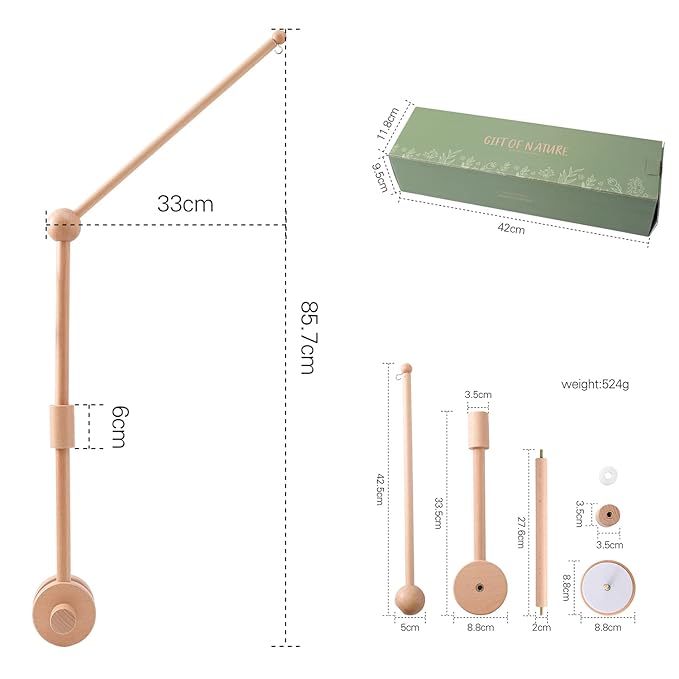 Baby Crib Mobile Arm - Wooden Baby Mobile Crib Holder 31 inch for Mobile Hanging Baby Crib Attachment for Nursery Decor-CubbioJoy