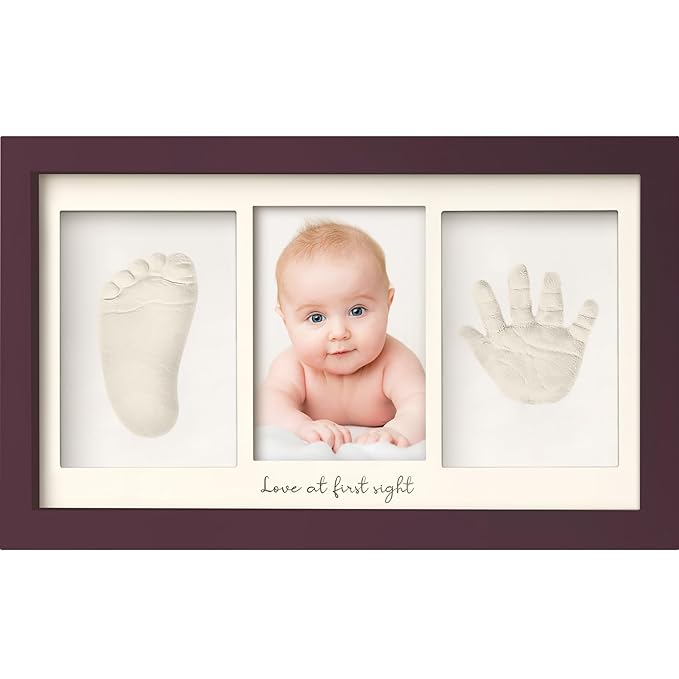 Baby Hand and Footprint Kit - Clay Handprint Keepsake Frame, Newborn Nursery Picture Frame, Personalized New Mom Gifts for Baby Shower & Registry (Auburn)-CubbioJoy