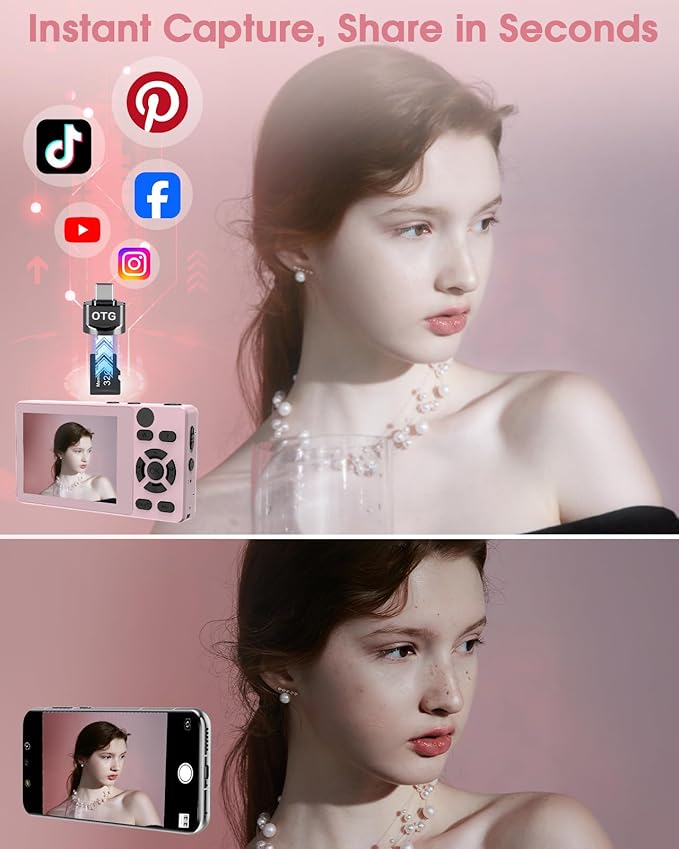 Digital Camera with Front Rear Lens, Autofocus 64MP 4K Camera for Photography with 32GB Card, Portable Compact Point and Shoot Camera for Teens Adult Beginner with Metal Shell, 2000mAh Battery-CubbioJoy