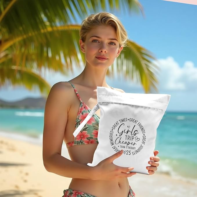 Girls Trip Gifts Wet Dry Bag, Beach Bag Wet Bag Favors, for Swimsuit Toiletry Travel Essentials For Women Aloha Bags, Beach Travel Gym Laundry bags for Dirty Diaper Swimsuit Gifts (White)-CubbioJoy