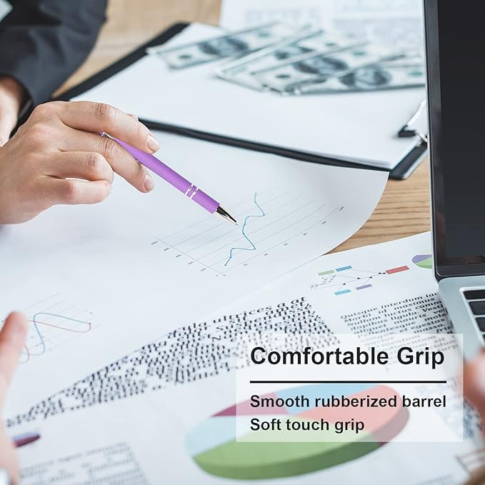 Ballpoint Pen with Stylus Tip, Soft Touch Click Metal Pen, 1.0mm Medium Point, Black Ink, 12 Count(Purple)-CubbioJoy