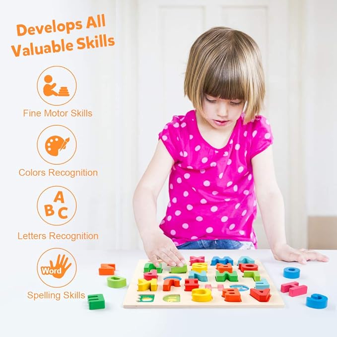 Coogam Wooden Alphabet Puzzle – ABC Letters Sorting Board Blocks Montessori Matching Game Jigsaw Educational Early Learning Toy Gift for Preschool Year Old Kids-CubbioJoy