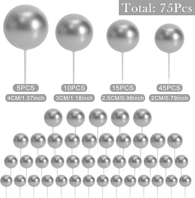 75 Pieces Silver Cake Balls Topper Decorations Foam Cupcake Topper Mini Balloon Cake Topper Picks for Cake Deco Birthday Party Wedding-CubbioJoy